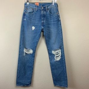 Levi’s High Waisted 501 Distressed Denim Jeans
